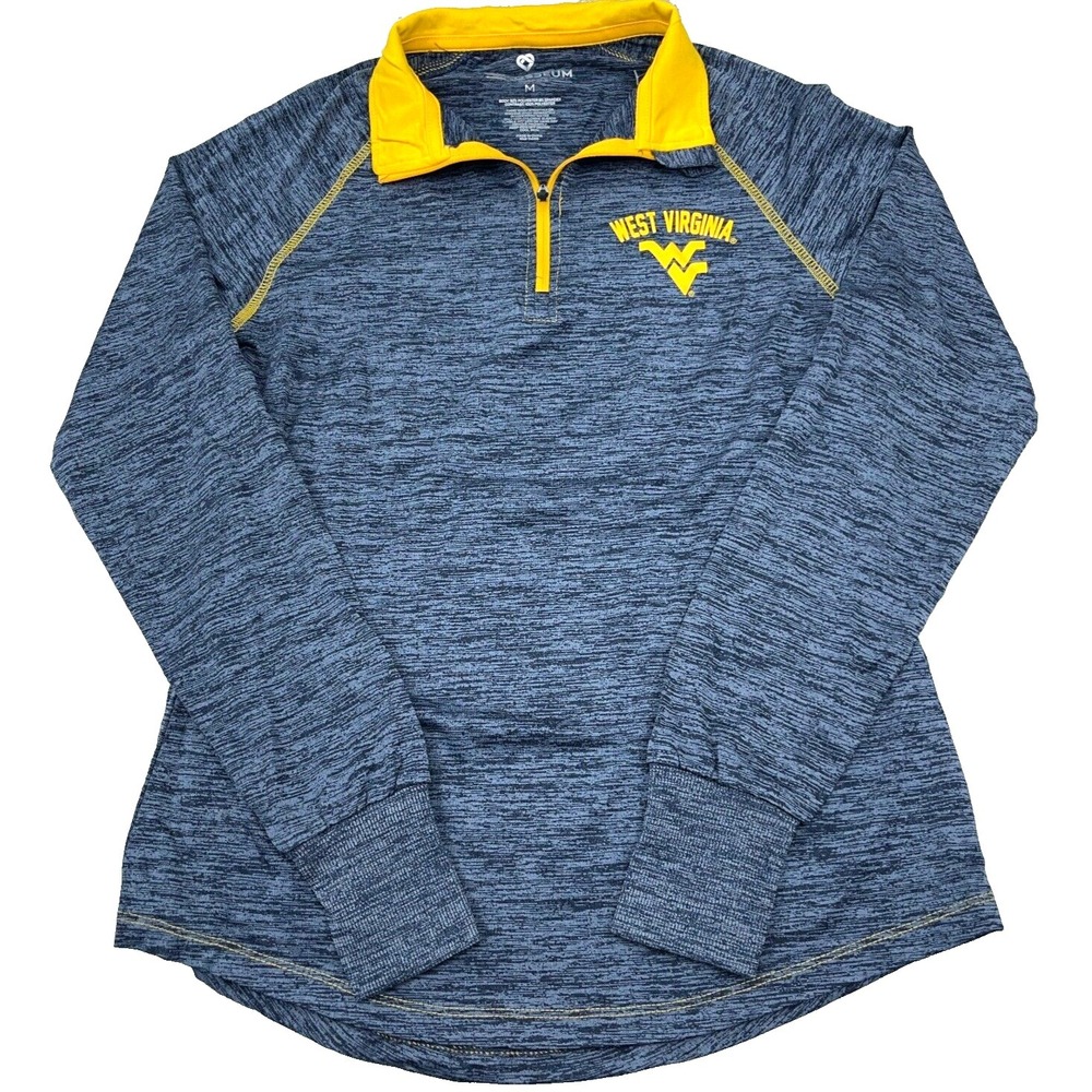 West Virginia Mountaineers Shirt Women Medium Blue Pullover Quarter Zip WVU Run